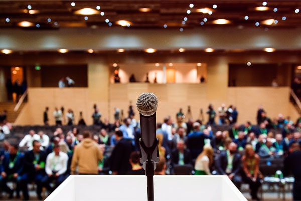 Image of a microphone in a conference room